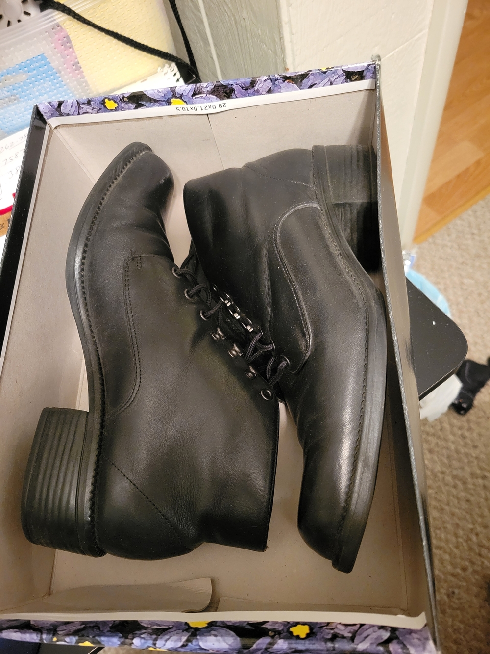 Black Leather Lace-Up Ankle Boots